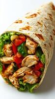 Perfectly wrapped chicken wrap filled with fresh vegetables and herbs for a delicious meal option photo