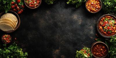 Delicious spread of fresh ingredients and dishes on a rustic table ready for a festive meal photo