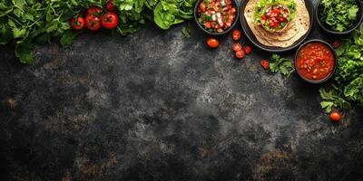 Fresh ingredients and tortillas arranged for a vibrant taco meal preparation in a cozy kitchen setting photo