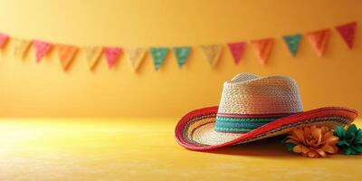 Colorful sombrero and festive decorations create a cheerful atmosphere for a celebration in a vibrant setting photo