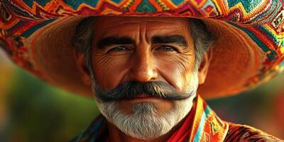 hombre vistiendo un vistoso sombrero y tradicional atuendo, exhibiendo Rico cultural patrimonio y orgullo durante un festivo celebracion foto