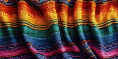 Vibrant woven textiles showcase intricate patterns and bright colors for cultural heritage display photo