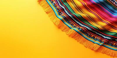 Colorful woven blanket with bright patterns on a vibrant yellow background showcasing traditional craftsmanship and design photo