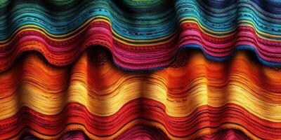 Colorful textile showcasing intricate patterns and vibrant hues from traditional craftsmanship in a cultural market photo
