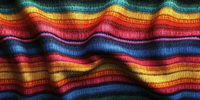 Colorful woven textile displayed in intricate patterns with vibrant stripes photo