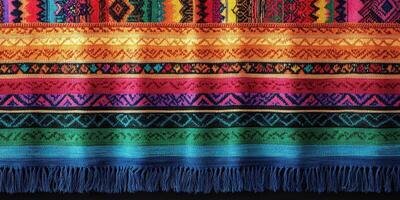 Colorful woven textile showcasing intricate patterns from traditional craftsmanship in a vibrant market photo