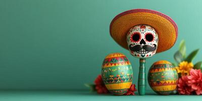 Celebrating culture with colorful decorated skull and eggs during festive occasion photo