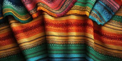 Vibrant woven textiles showcasing traditional patterns in warm colors photo