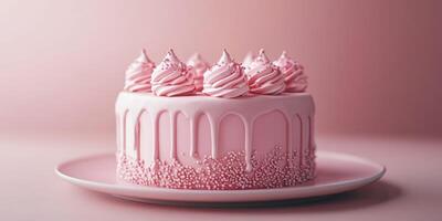 Delicious pink cake with whipped cream peaks and sprinkles perfect for celebrations or special occasions photo