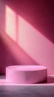 Bright pink circular platform illuminated by soft natural light in contemporary interior space photo