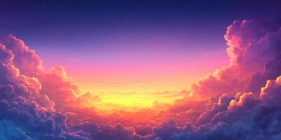 Vibrant sunset sky with colorful clouds over a tranquil horizon at dusk photo