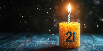 Celebrating a milestone birthday with a lit candle on a decorated cake in a cozy setting photo