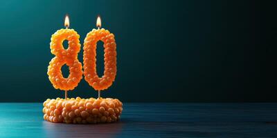 Celebration of an 80th birthday with vibrant candles and beads creating a festive atmosphere photo