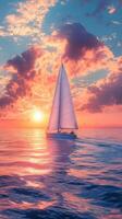 Sailing at sunset with vibrant colors and calm waters in a serene coastal setting photo