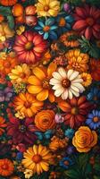 Colorful array of vibrant flowers in a garden setting during sunny spring day in full bloom photo