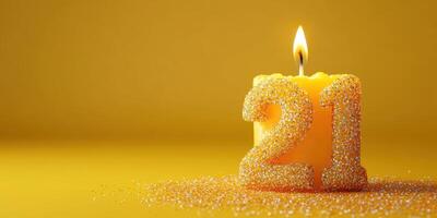 Bright yellow candle with sparkling number 21 to celebrate a special birthday occasion photo