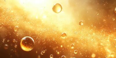 Dynamic bubbles floating in golden liquid create an enchanting visual experience full of movement and light photo