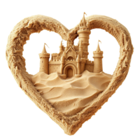 Romantic Heart-Shaped Sand Castle With Detailed Carvings and Smooth Texture png