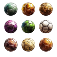 Collection of Multicolored Soccer Balls With Unique Patterns and Designs png