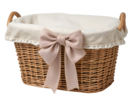 Wicker basket with bow isolated on a transparent background png