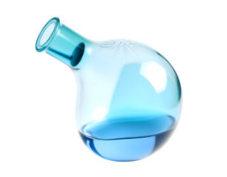 3d render of a flask with blue liquid inside, isolated on transparent background png