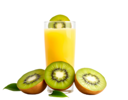 Glass of fresh kiwi juice with slices of kiwi fruit on transparent background png