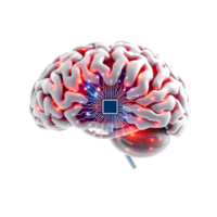 Human brain with processor and microcircuit on transparent background png