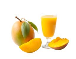 Mango juice in a glass and slices of mango on a transparent background png