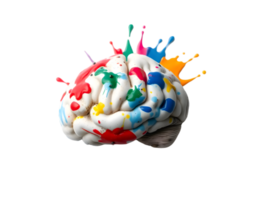 Brain with colorful paint splashes isolated on transparent background png