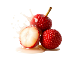 Cherry and strawberry with milk splash isolated on a transparent background png