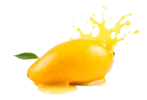 Mango with juice splash isolated on transparent background png