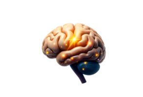 Human brain with glowing light, 3d rendering png