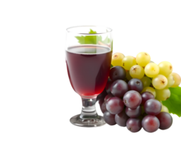 Glass of red wine with bunch of grapes isolated on transparent background png