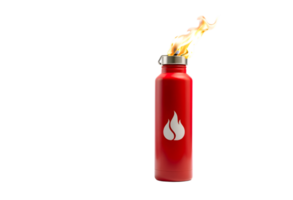 Red gas bottle with flame on transparent background png
