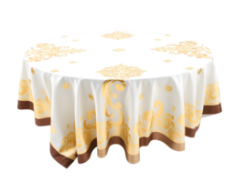 White round tablecloth with golden pattern isolated on transparent background png