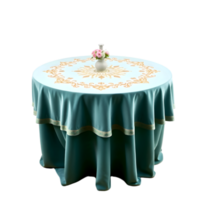 Table with green tablecloth isolated on transparent background png