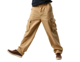 Low section of man walking and wearing pants, isolated on transparent background png