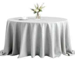 Table with white tablecloth and flowers on a transparent background png