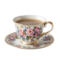 Cup of tea with floral pattern isolated on a transparent background png