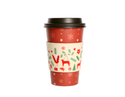 Coffee paper cup with christmas pattern isolated on transparent background png