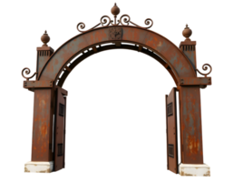 Old rusty gate with forged elements isolated on transparent background png