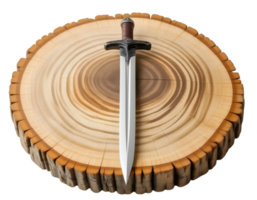 3d render of a dagger on a wooden board isolated on a transparent background png