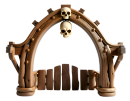 Halloween wooden arch with skull and bones, isolated on transparent background png