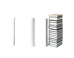 Stack of books with blank paper sheet isolated on transparent background png