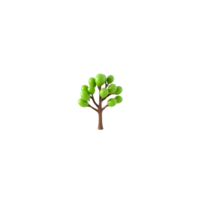3D rendering of a small cartoon tree with green leaves on a transparent background png