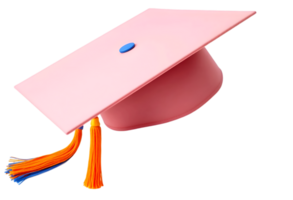 Pink Graduation Cap with Orange Tassel and Blue Button - Education and Achievement png