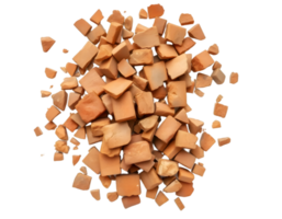 Pile of broken orange clay bricks fragments with transparent background png