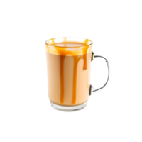 Coffee with caramel topping in a glass mug png