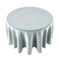 Elegant White Round Table with Snowflake Ornament and Tablecloth for a Holiday Celebration png