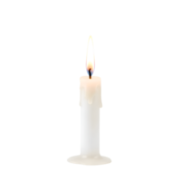 A white pillar candle with a glowing flame on a transparent background. png